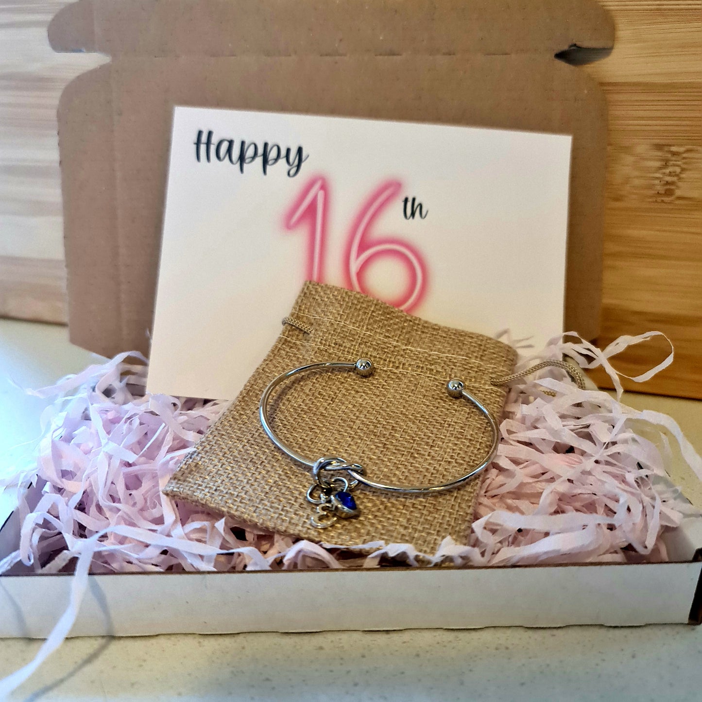 Personalised Silver Bangle with Gem and Initial Charm