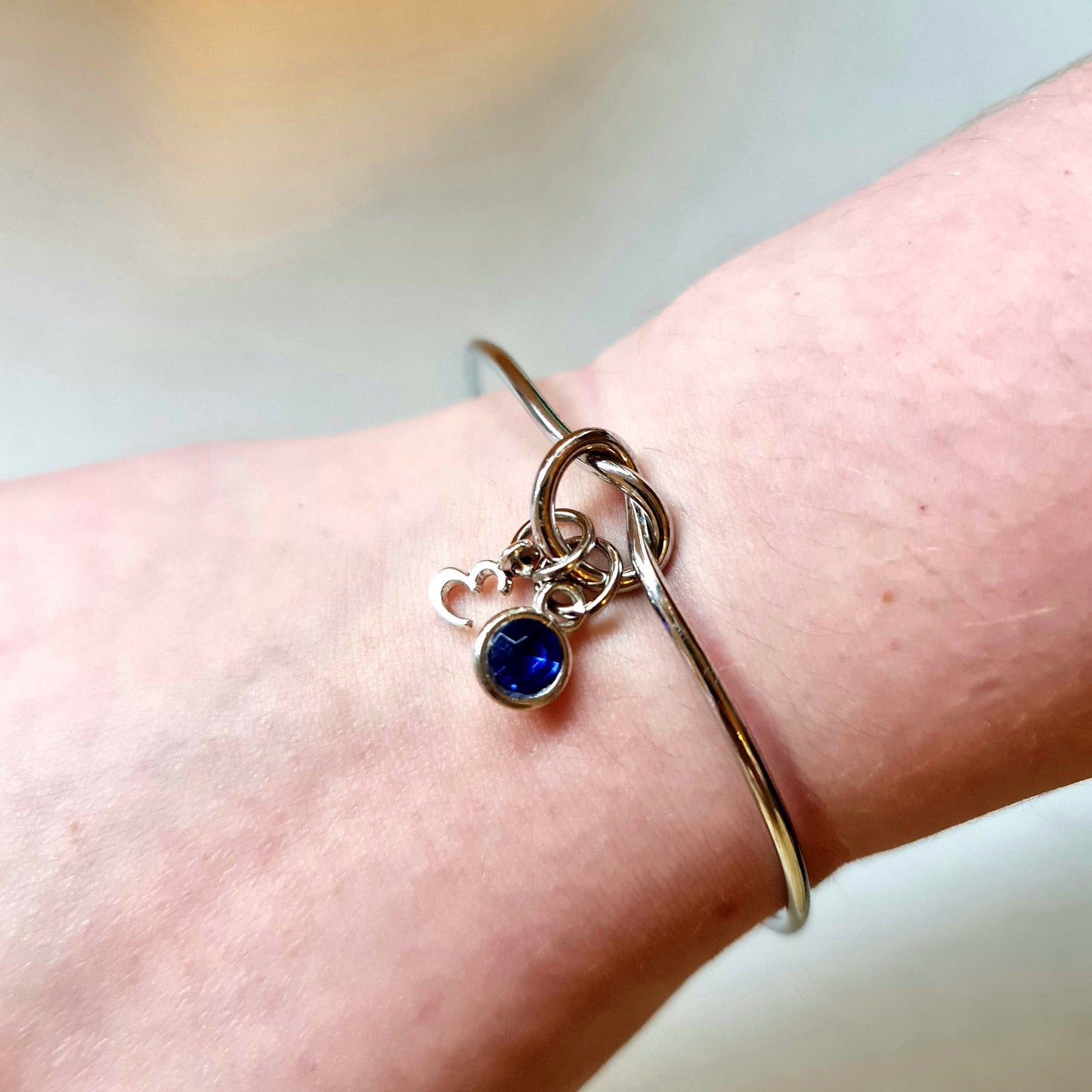 Personalised Silver Bangle with Gem and Initial Charm