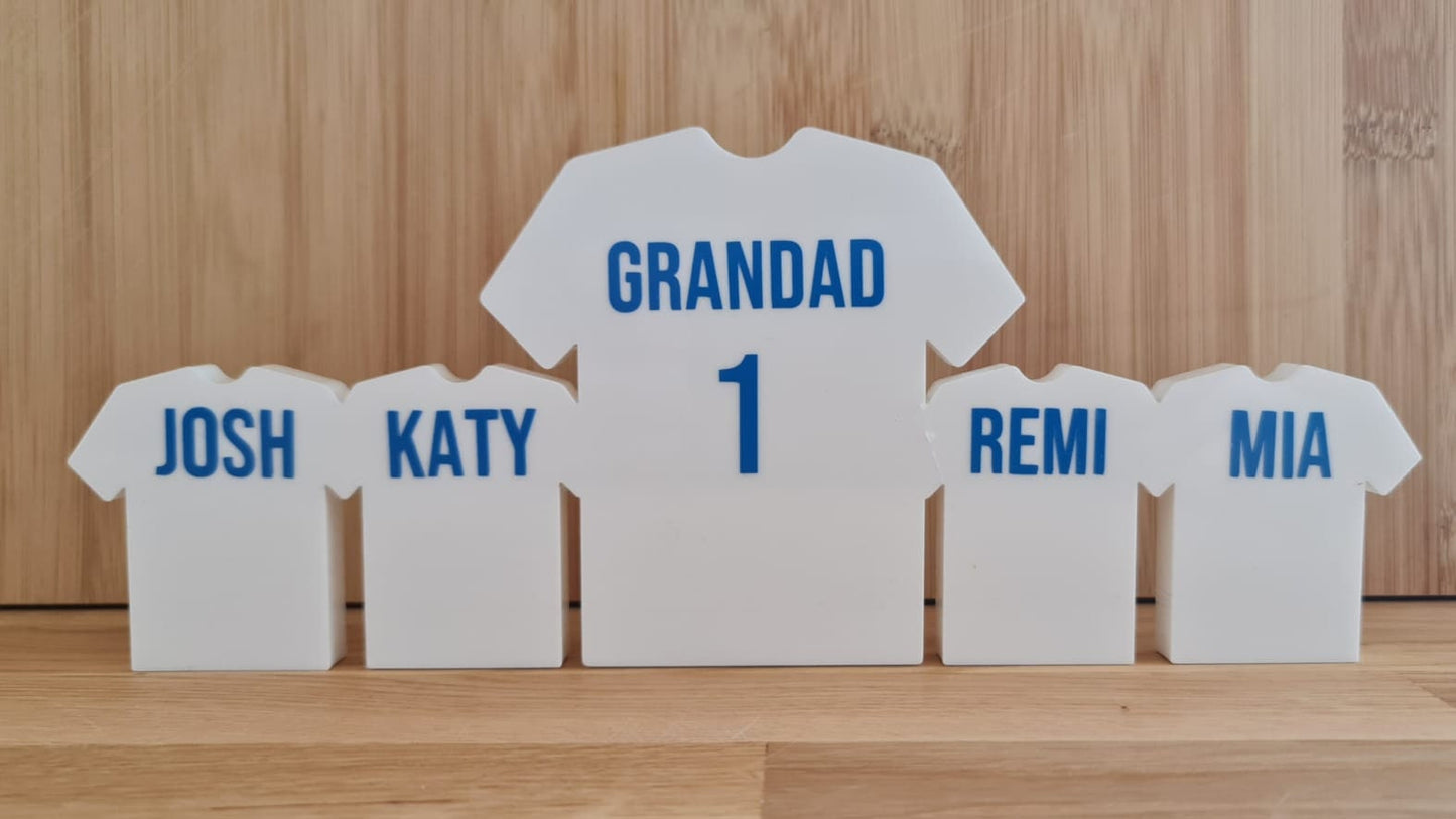 Freestanding Acrylic Football Shirts - Perfect gifts for birthdays, new dads or as a thank you! Completely free standing and personalised!