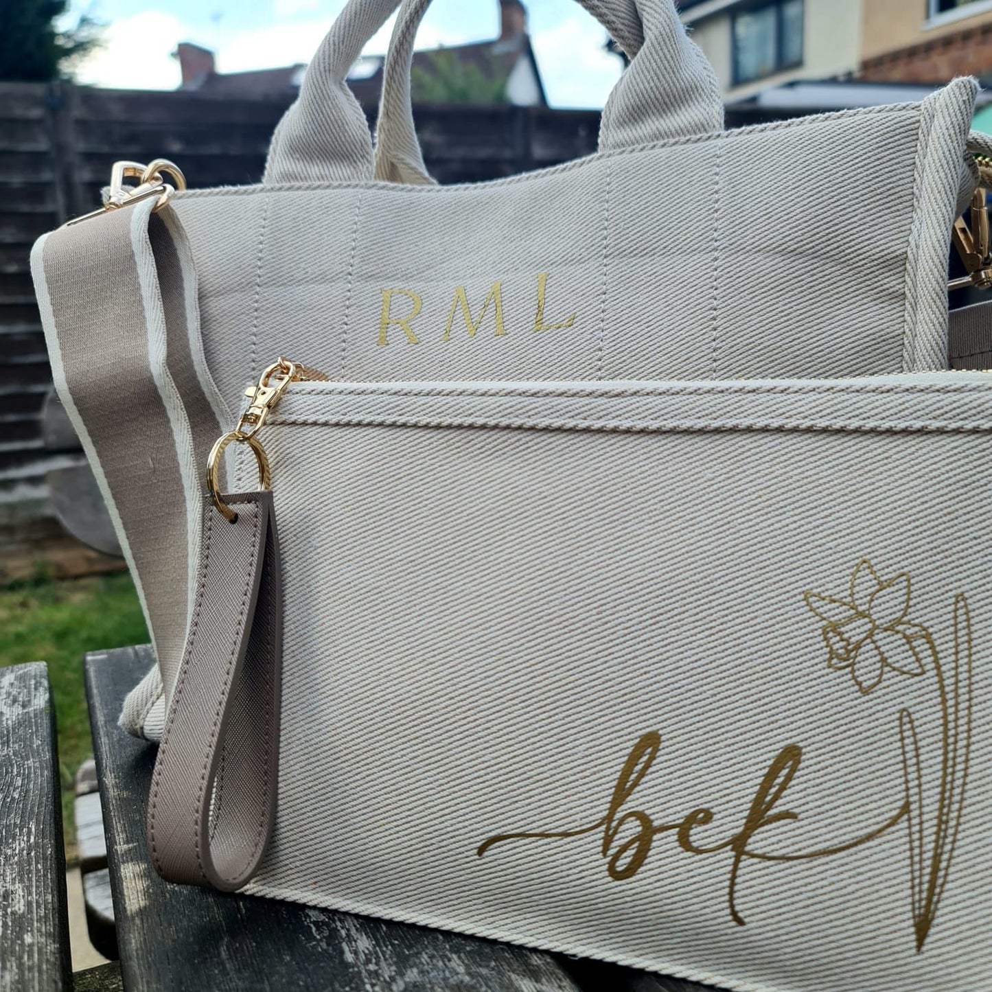 Luxury Structured Twill Tote Bag with Optional Matching Pouch & Wristlet