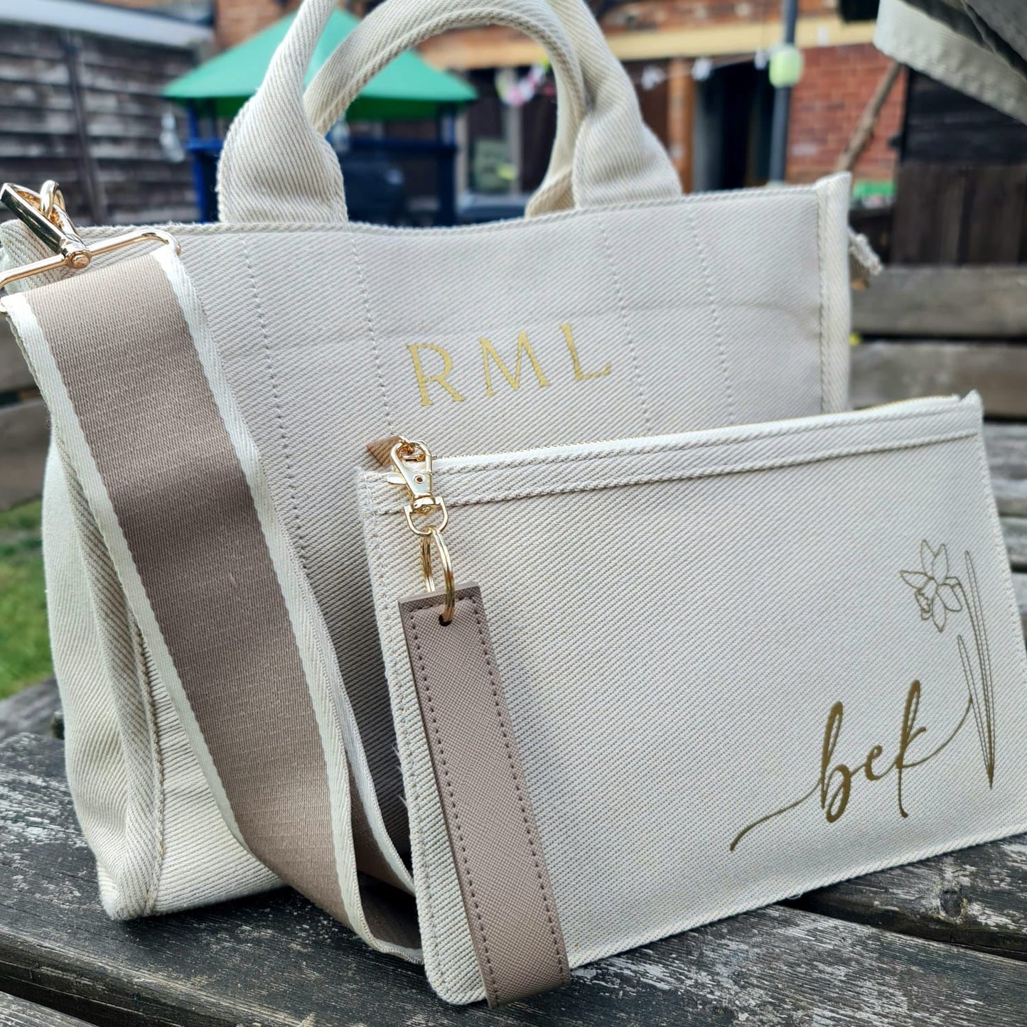 Luxury Structured Twill Tote Bag with Optional Matching Pouch & Wristlet