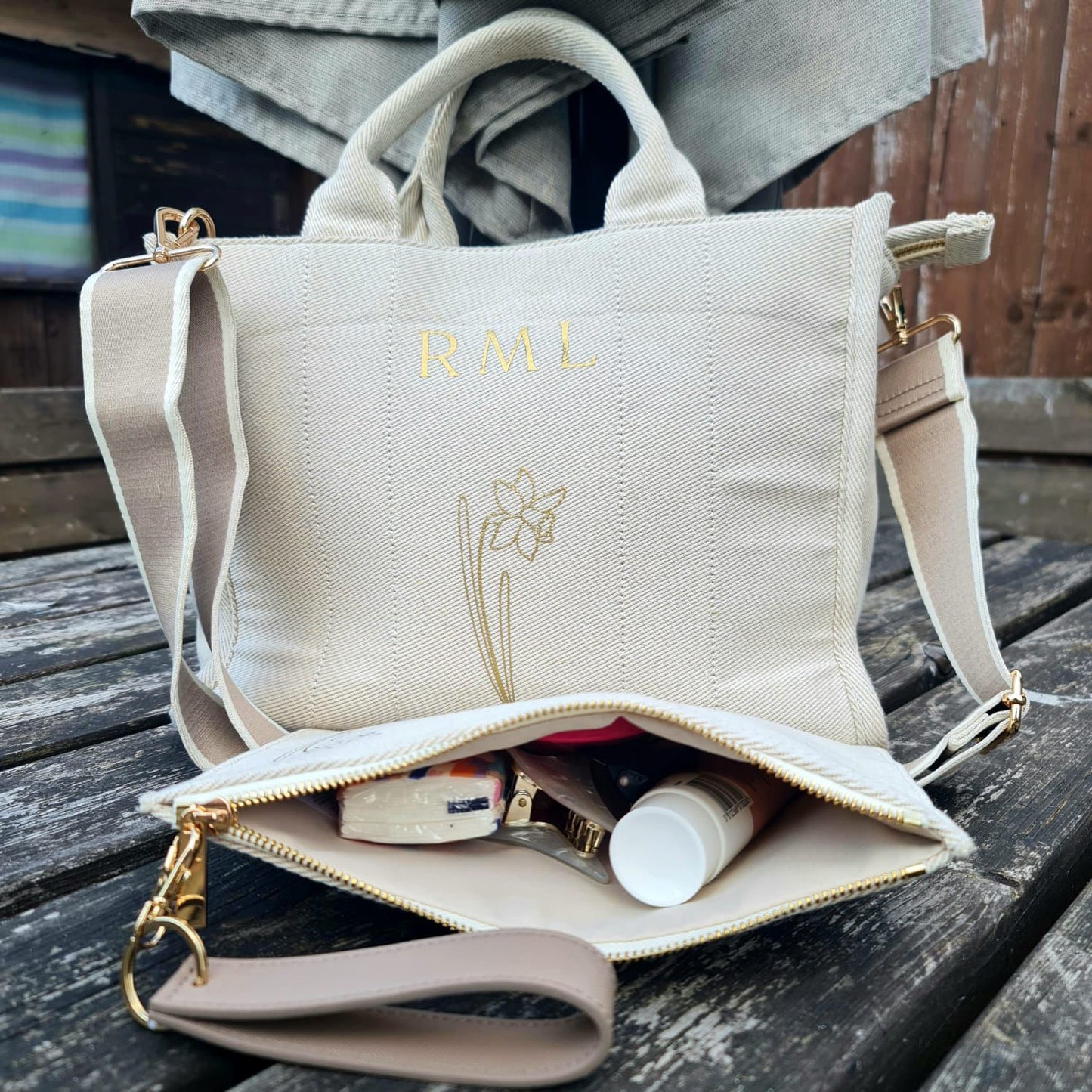 Luxury Structured Twill Tote Bag with Optional Matching Pouch & Wristlet