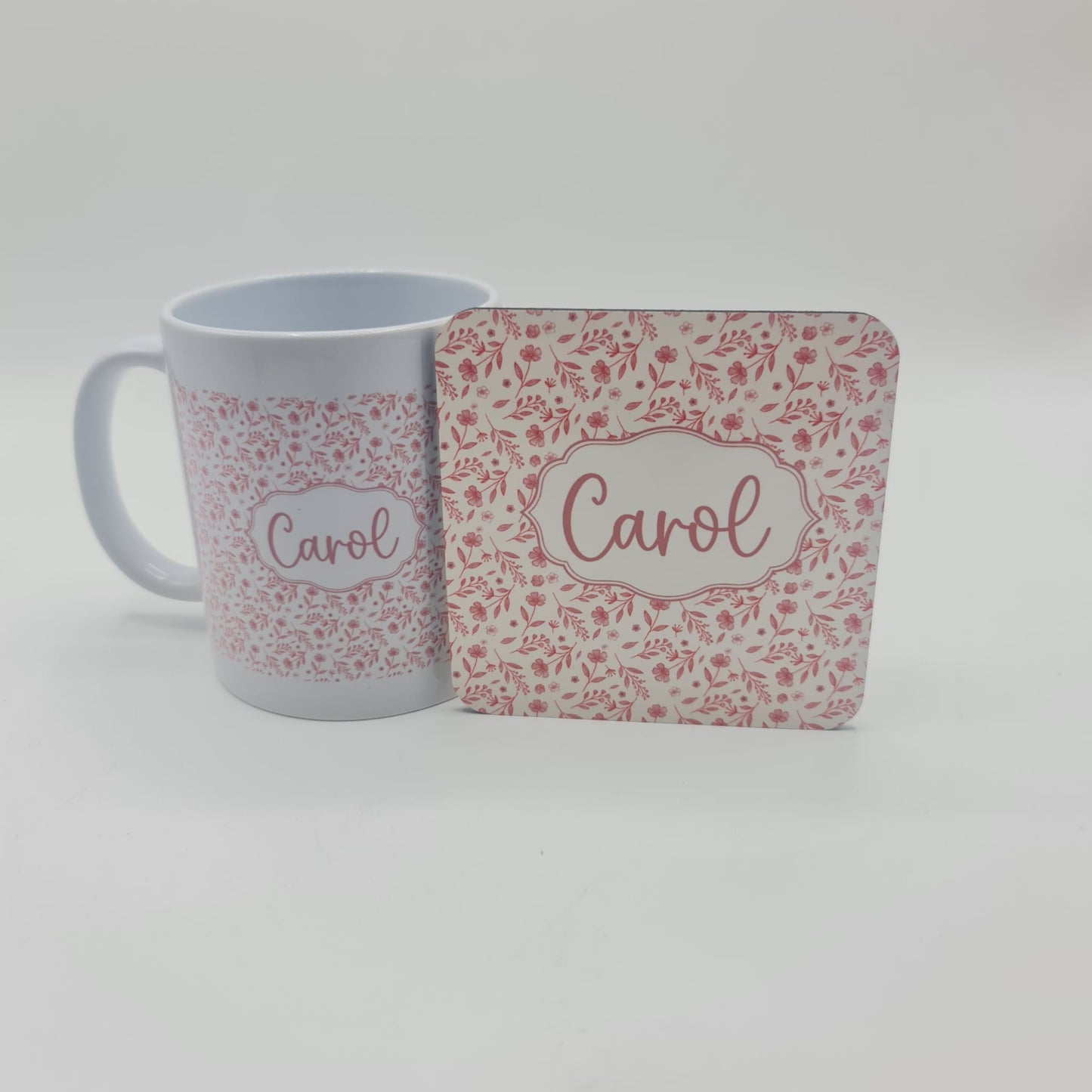 Personalised Floral Ceramic Mug Gift Set | Custom Name Pink Flower Drinkware
