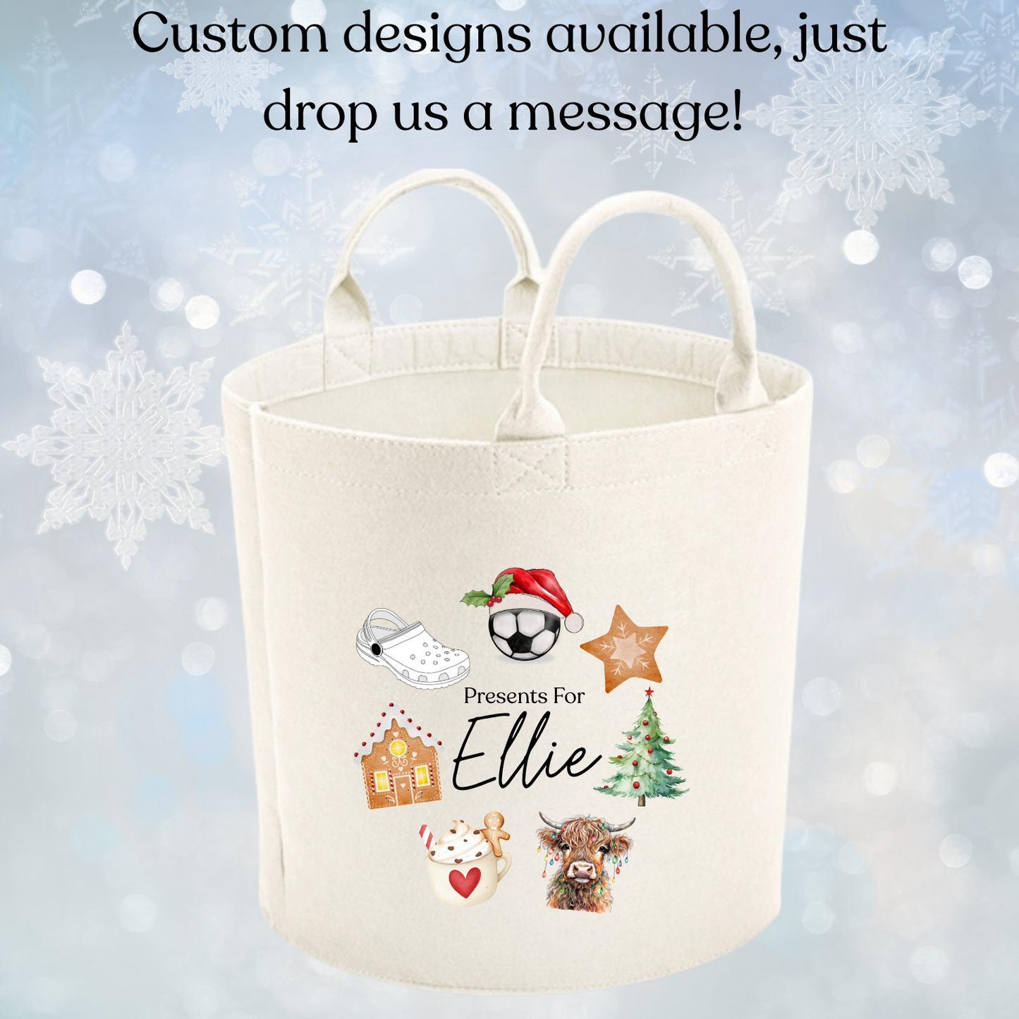 Personalised Christmas Felt Trug – Custom Present Basket for Kids & Family Gifts