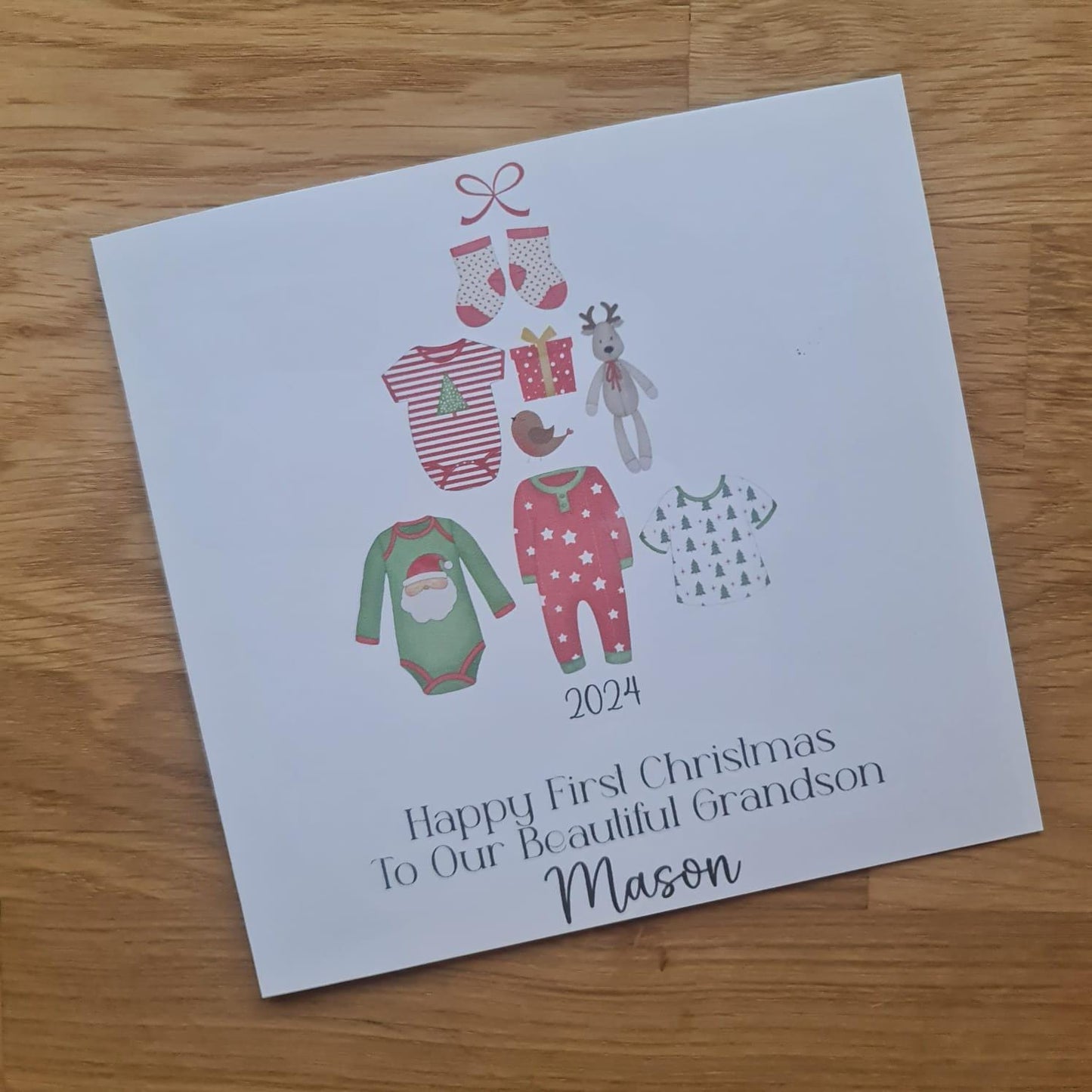 Personalised Baby First Christmas Card for Son, Daughter, Grandson, Granddaughter etc! Includes envelope, blank inside for personal message