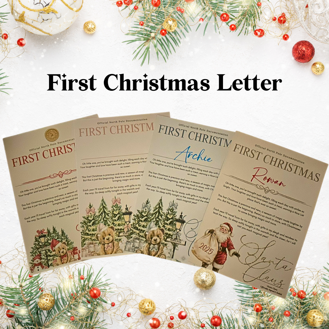 Personalised Santa Letter Nice List Certificate, First Christmas Letter Christmas Bundle for Kids Gold Pink Blue Silver Themes