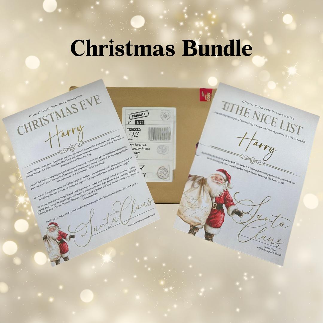 Personalised Santa Letter Nice List Certificate, First Christmas Letter Christmas Bundle for Kids Gold Pink Blue Silver Themes