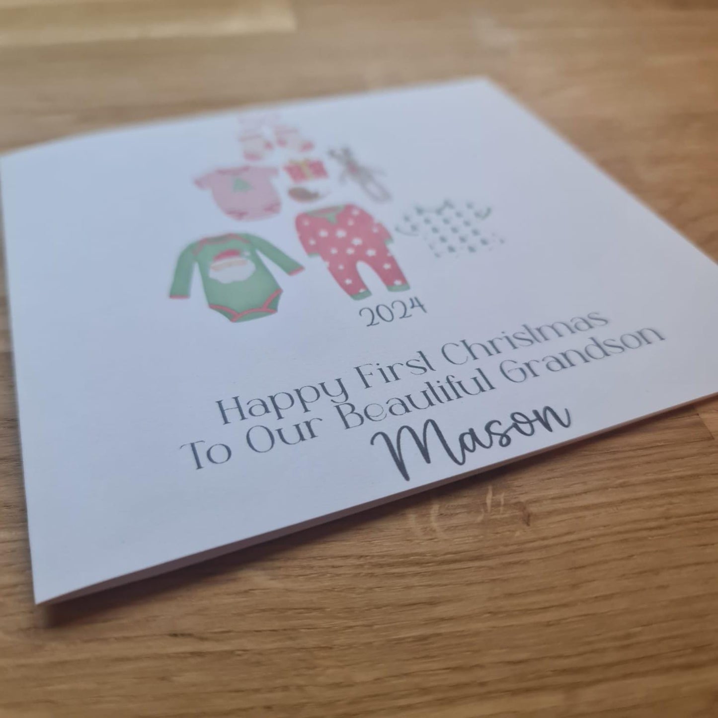 Personalised Baby First Christmas Card for Son, Daughter, Grandson, Granddaughter etc! Includes envelope, blank inside for personal message