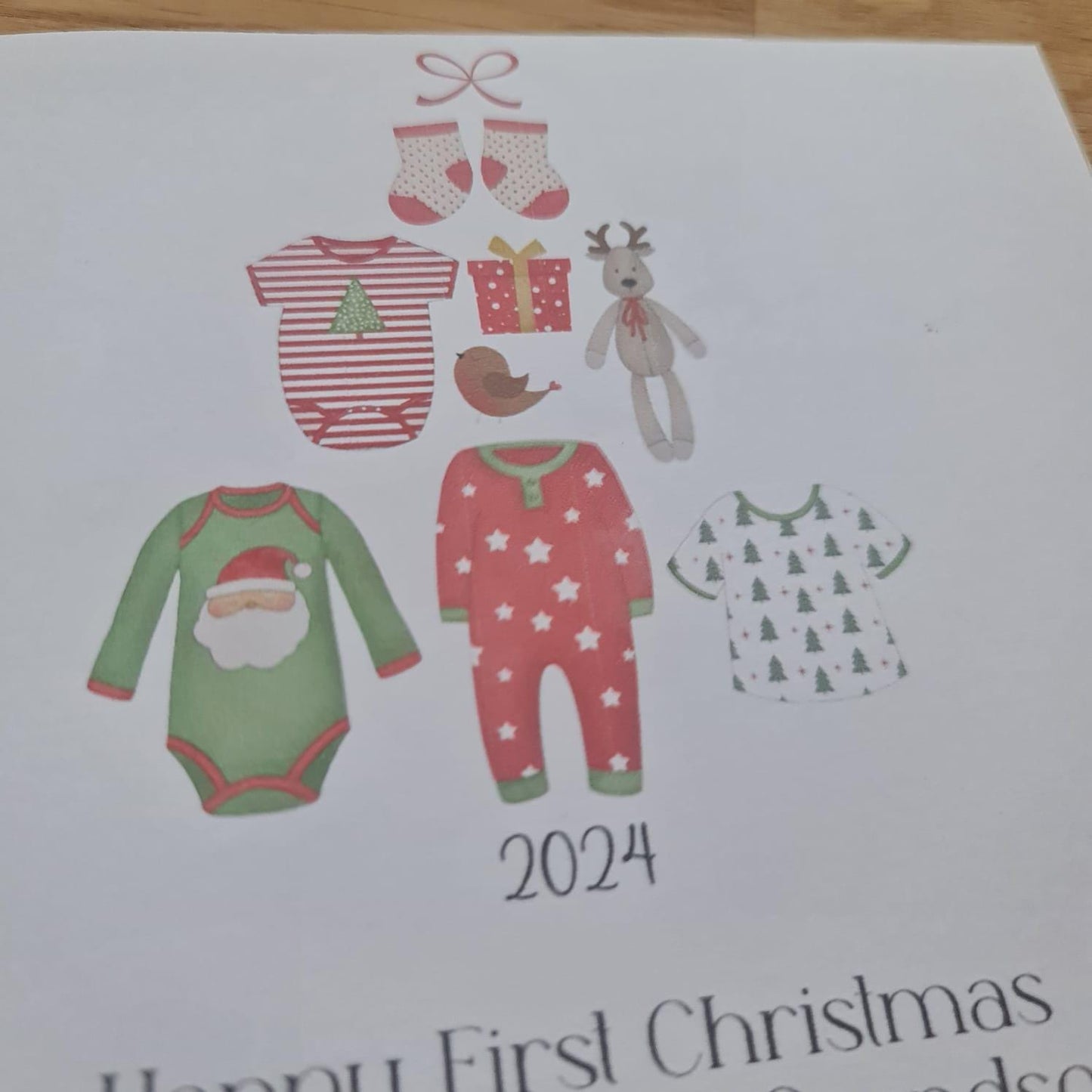 Personalised Baby First Christmas Card for Son, Daughter, Grandson, Granddaughter etc! Includes envelope, blank inside for personal message