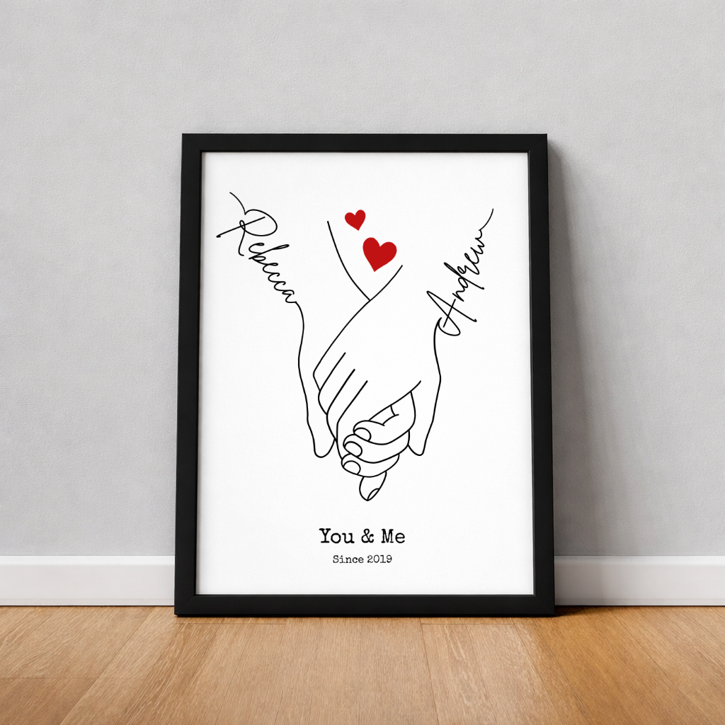 Personalised Hand in Hand Couple Line Art Print