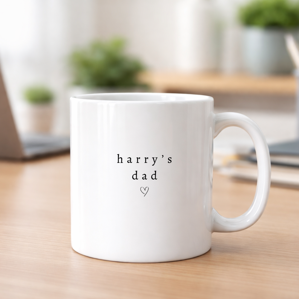 Personalised “Name’s Dad” Mug & Coaster Set – Minimalist Custom Dad Gift