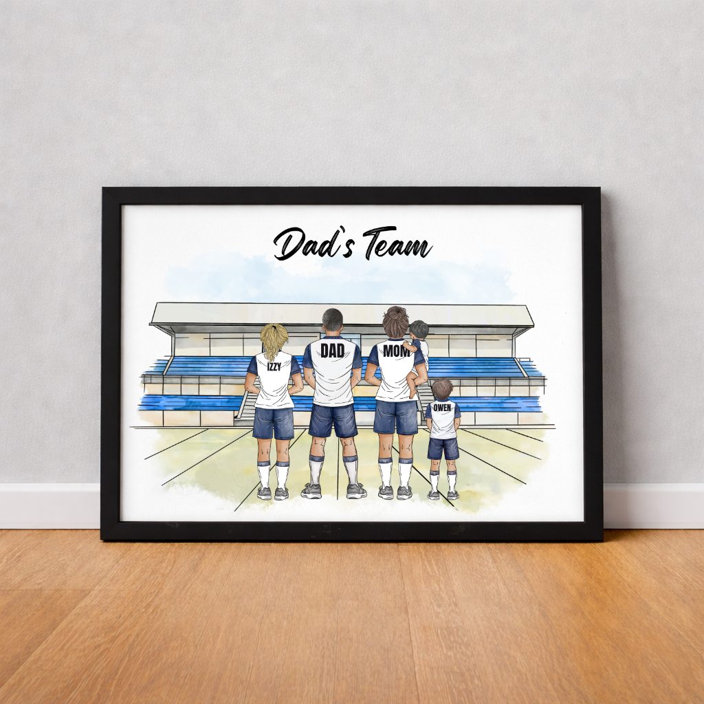 Personalised Dad’s Team Family Football Print | Custom Family Shirt Print | Father’s Day Gift for Dad | Football Family Wall Art