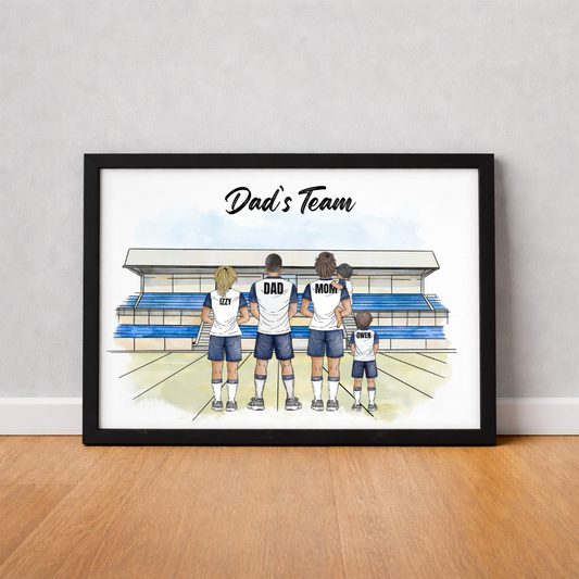 Personalised Dad’s Team Family Football Print | Custom Family Shirt Print | Father’s Day Gift for Dad | Football Family Wall Art