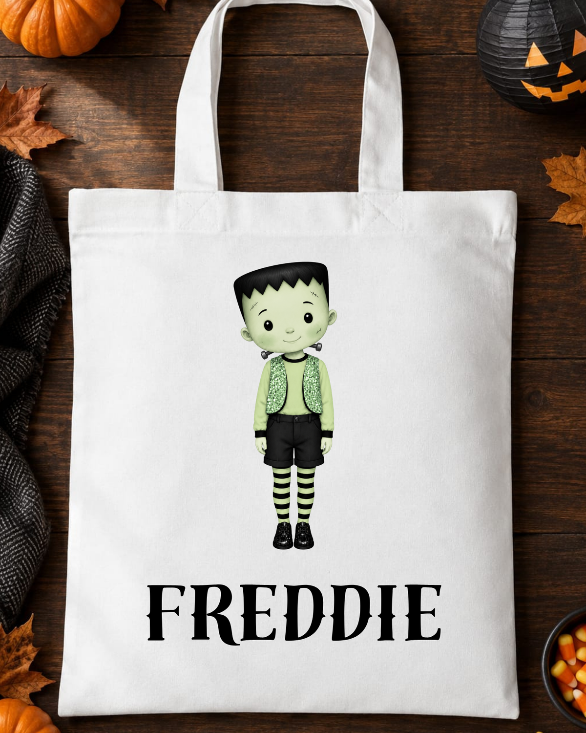Personalised Halloween Trick or Treat Bag, Kids Zombie Boy Tote, Children's Halloween Shopping Bag, Custom Name Treat Bag