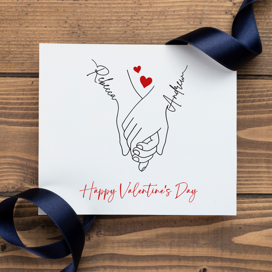 Personalised Hand in Hand Valentine’s Card | Custom Couple Names Love Card
