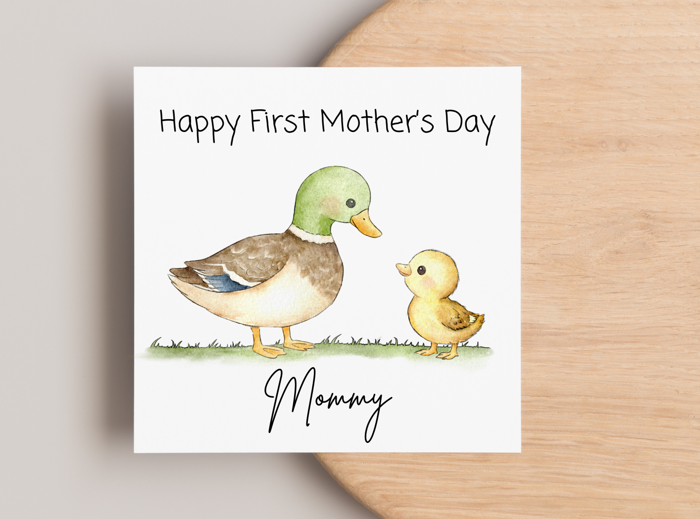 Happy First Mother’s Day Card – Personalised 6x6 Duck & Duckling Card for Mum