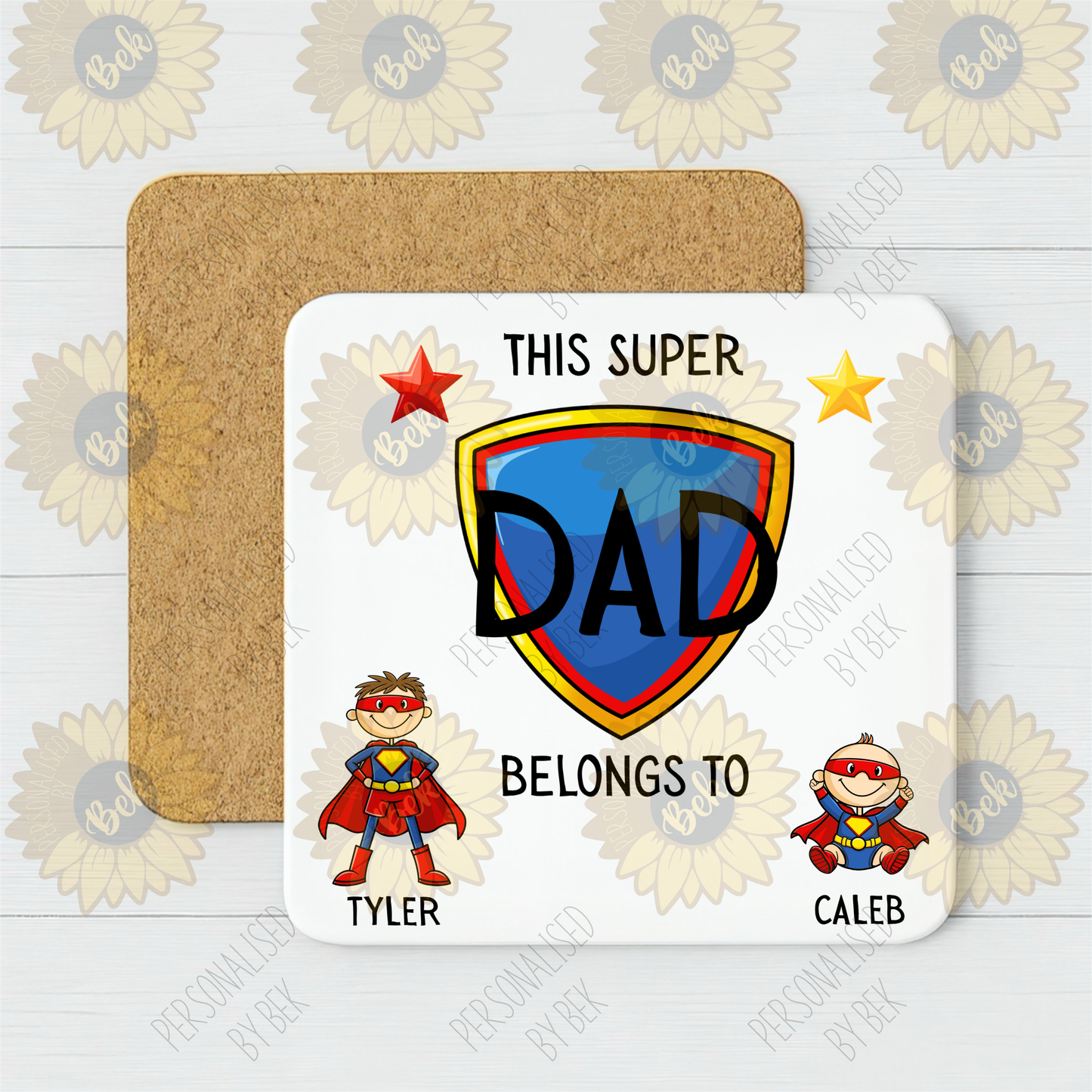 Personalised Super Dad Mug & Coaster | Custom Father’s Day Mug | Superhero Dad Gift | Mug Gift from Kids