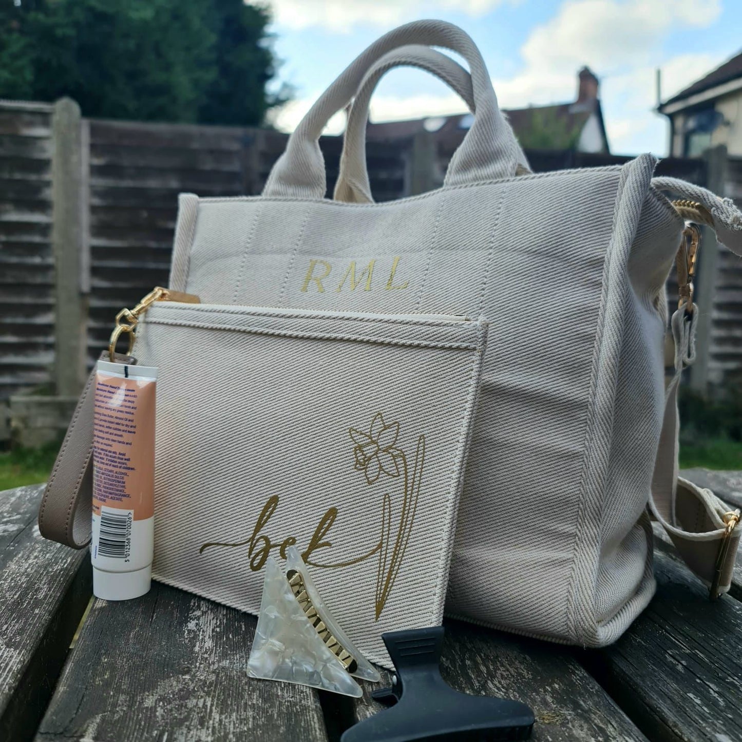 Luxury Structured Twill Tote Bag with Optional Matching Pouch & Wristlet