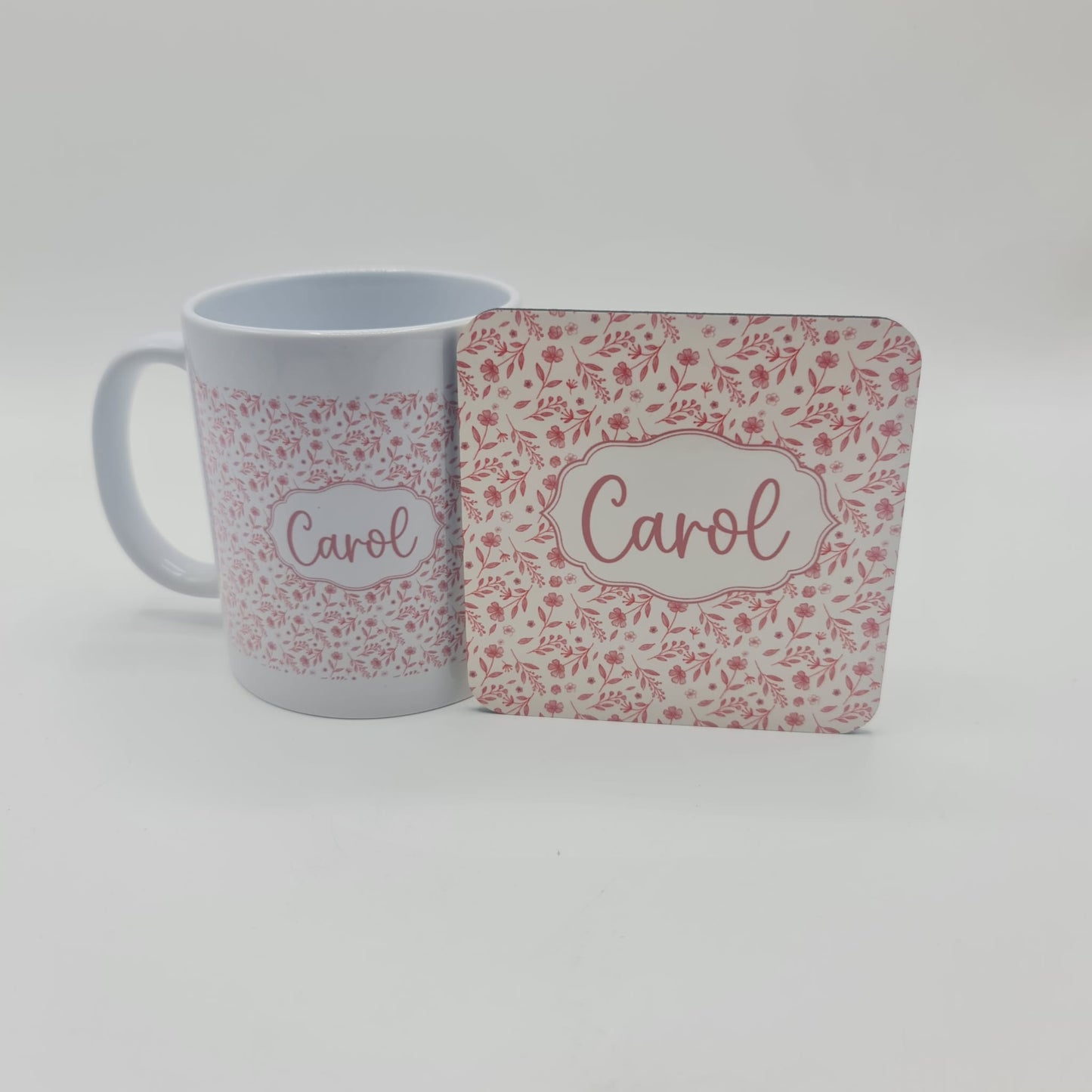 Personalised Floral Ceramic Mug Gift Set | Custom Name Pink Flower Drinkware