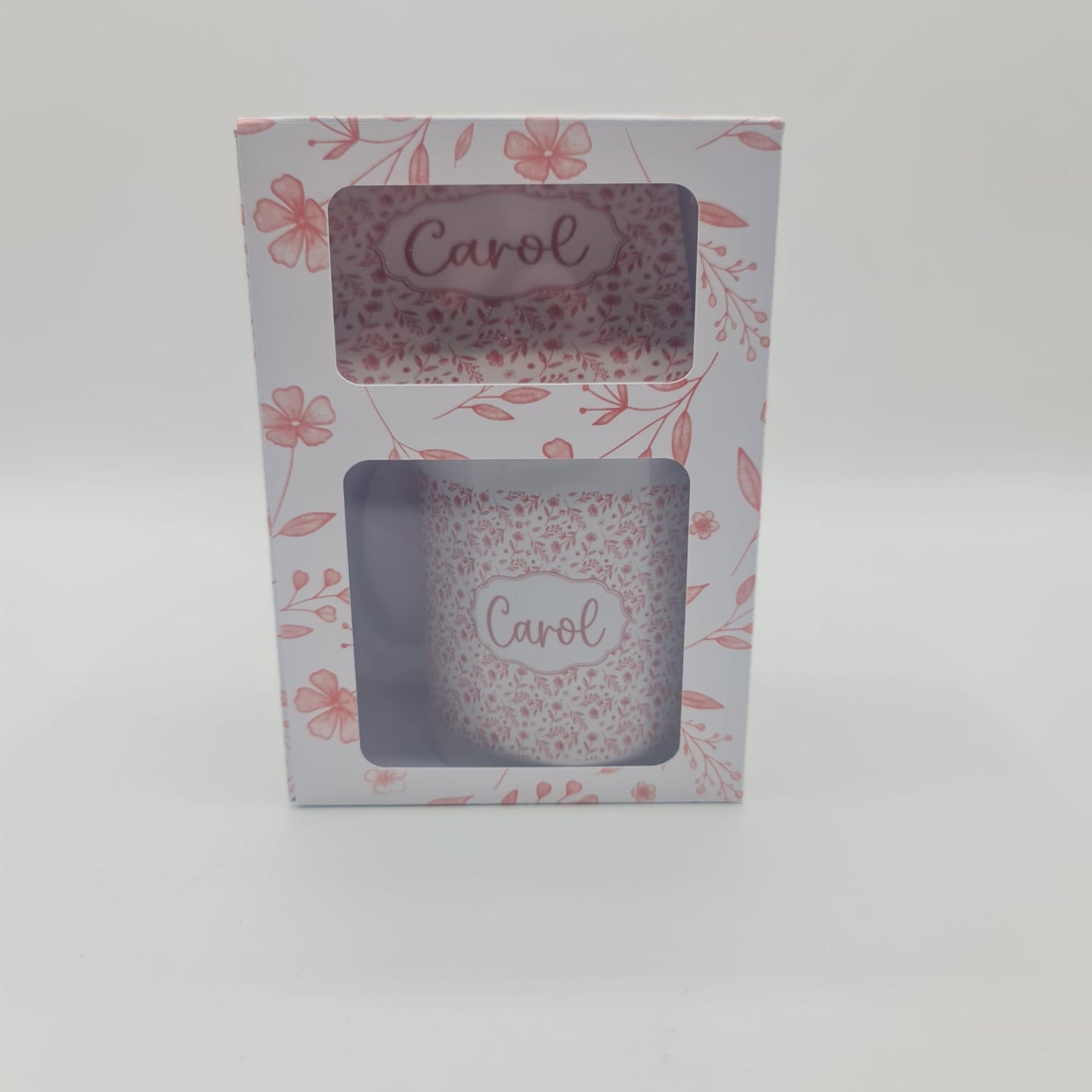 Personalised Floral Ceramic Mug Gift Set | Custom Name Pink Flower Drinkware
