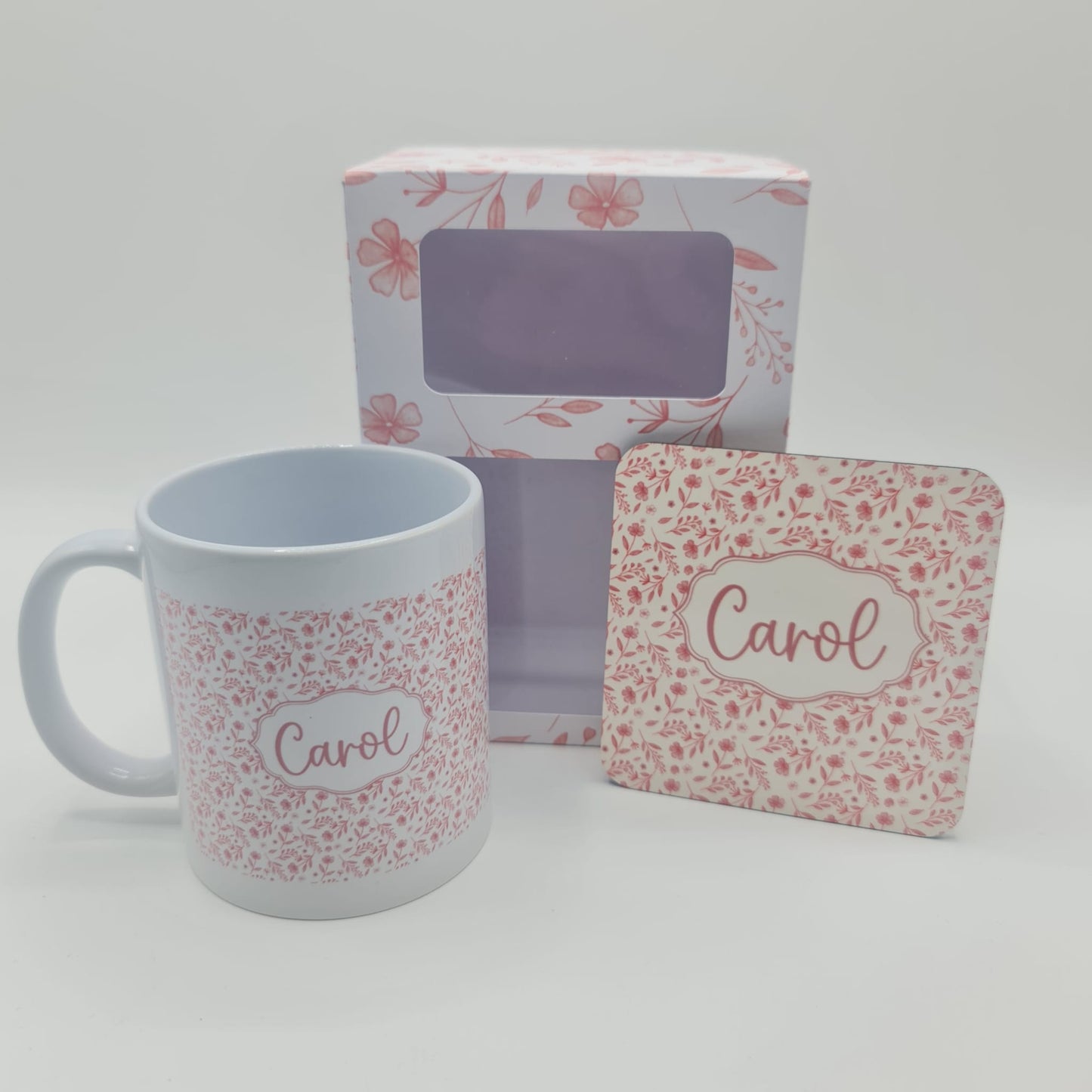 Personalised Floral Ceramic Mug Gift Set | Custom Name Pink Flower Drinkware