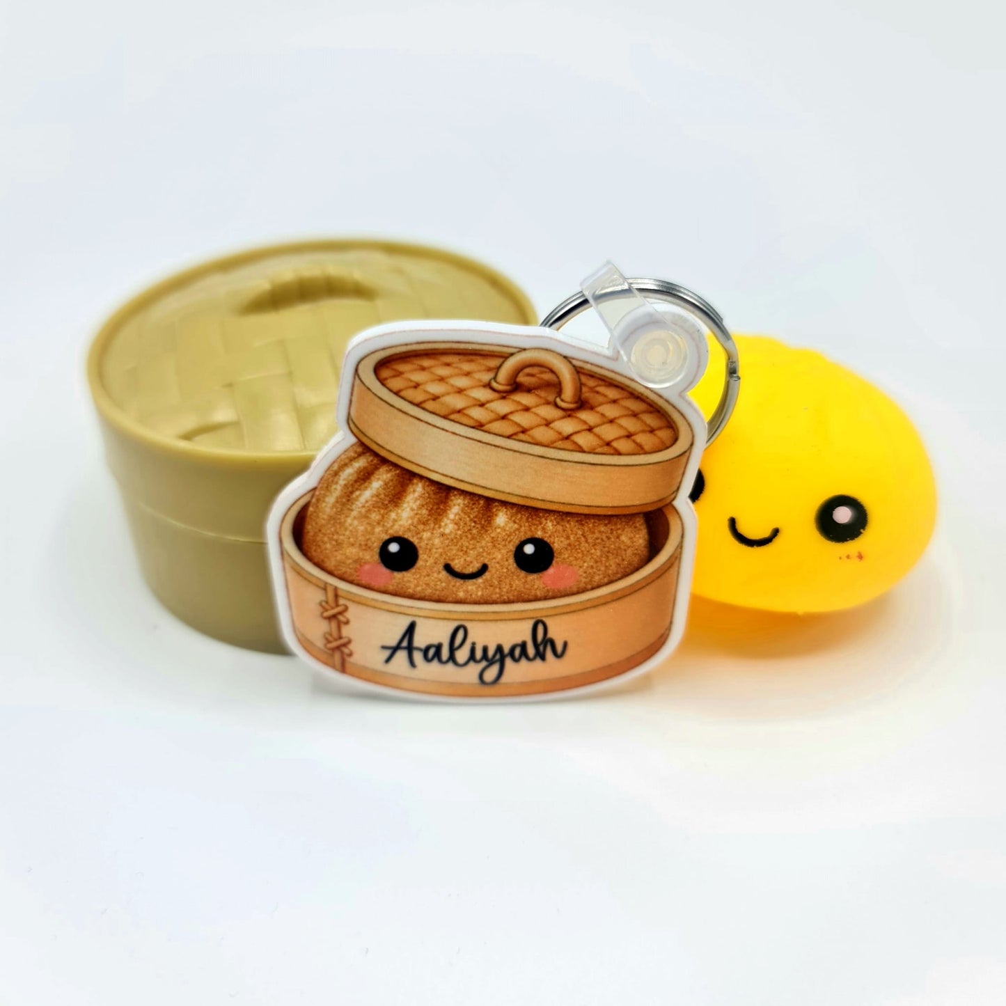 Personalised Squishy Dumpling Keyring – Custom Name Bag Charm