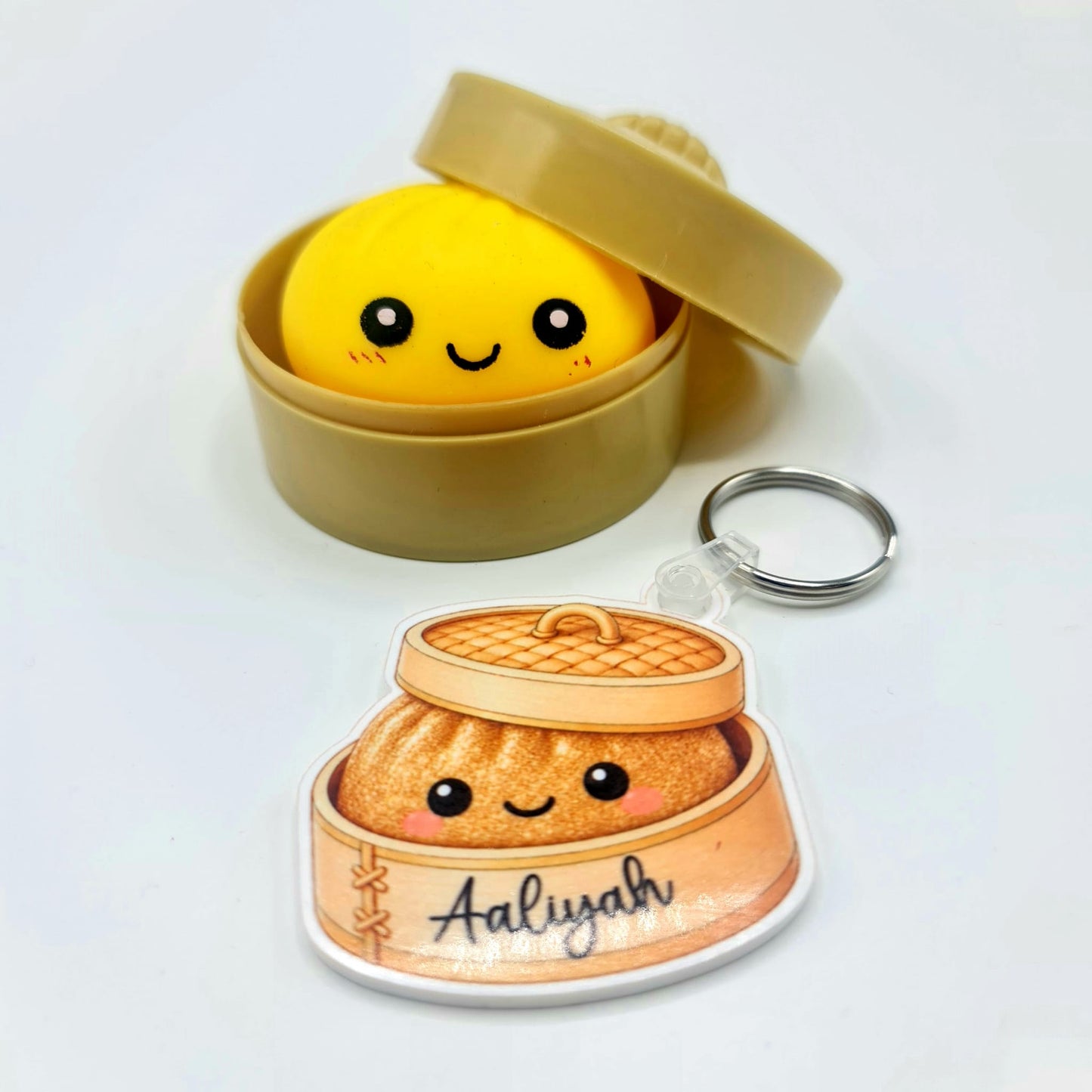 Personalised Squishy Dumpling Keyring – Custom Name Bag Charm
