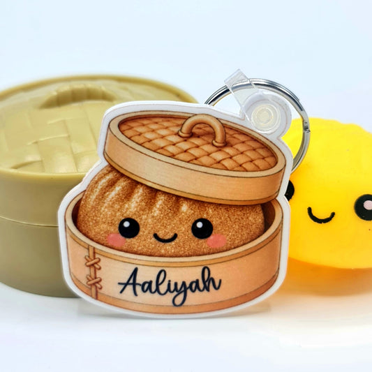 Personalised Squishy Dumpling Keyring – Custom Name Bag Charm
