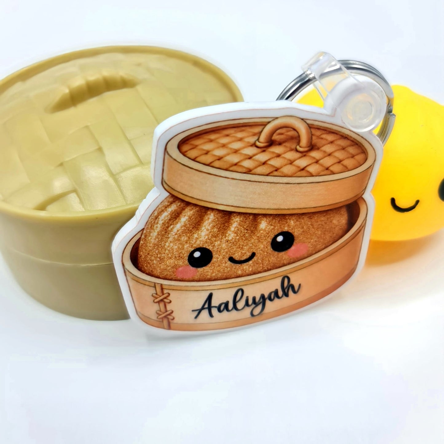 Personalised Squishy Dumpling Keyring – Custom Name Bag Charm