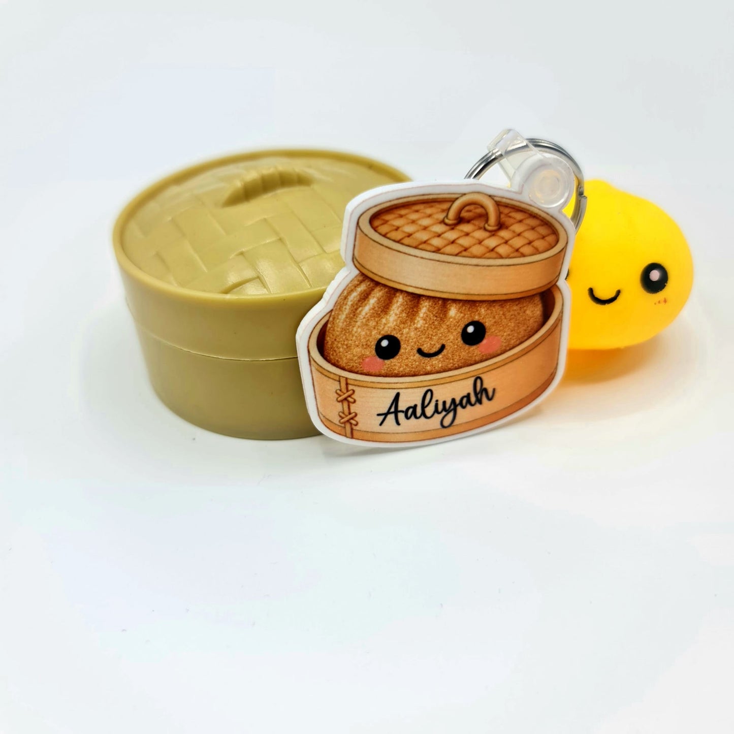 Personalised Squishy Dumpling Keyring – Custom Name Bag Charm