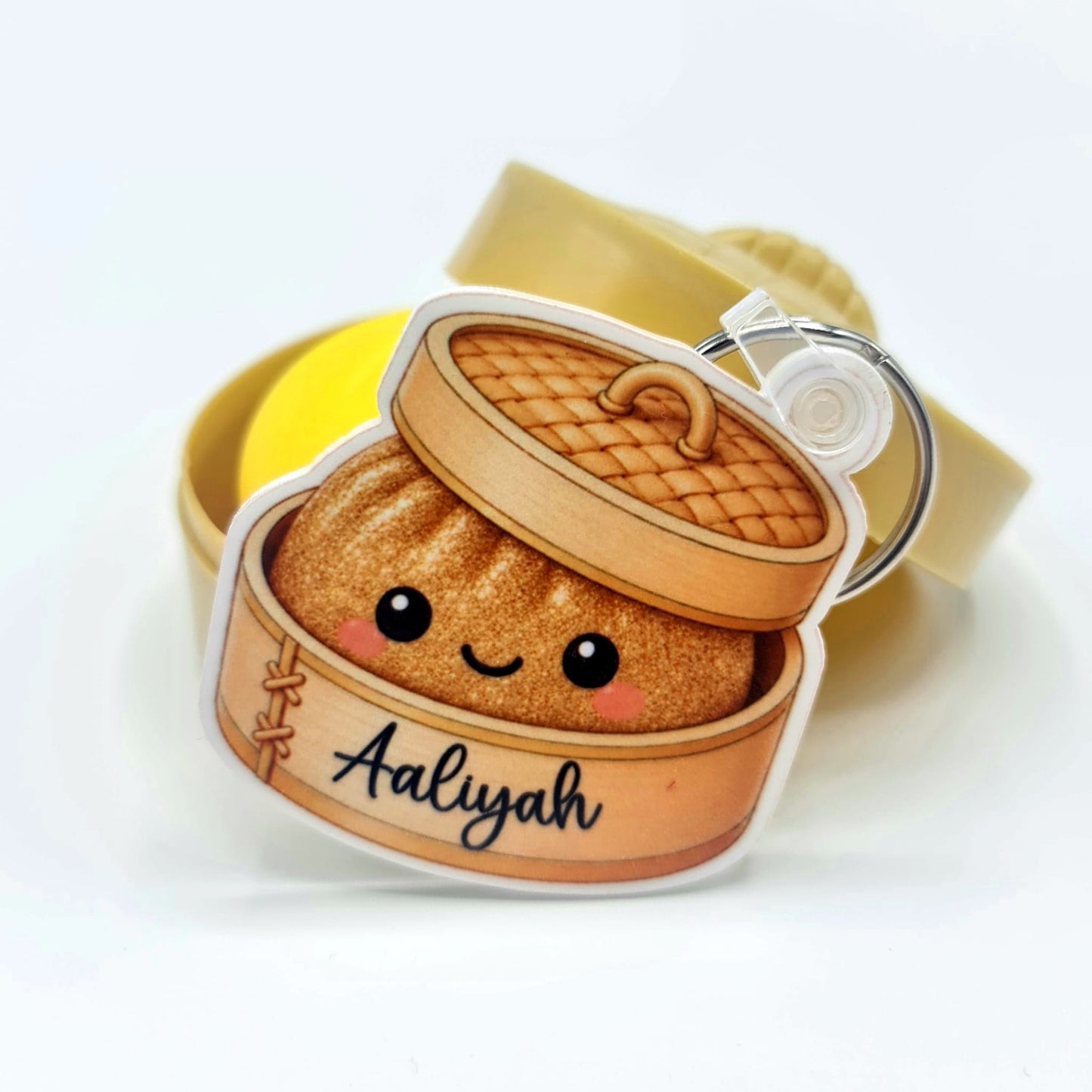 Personalised Squishy Dumpling Keyring – Custom Name Bag Charm