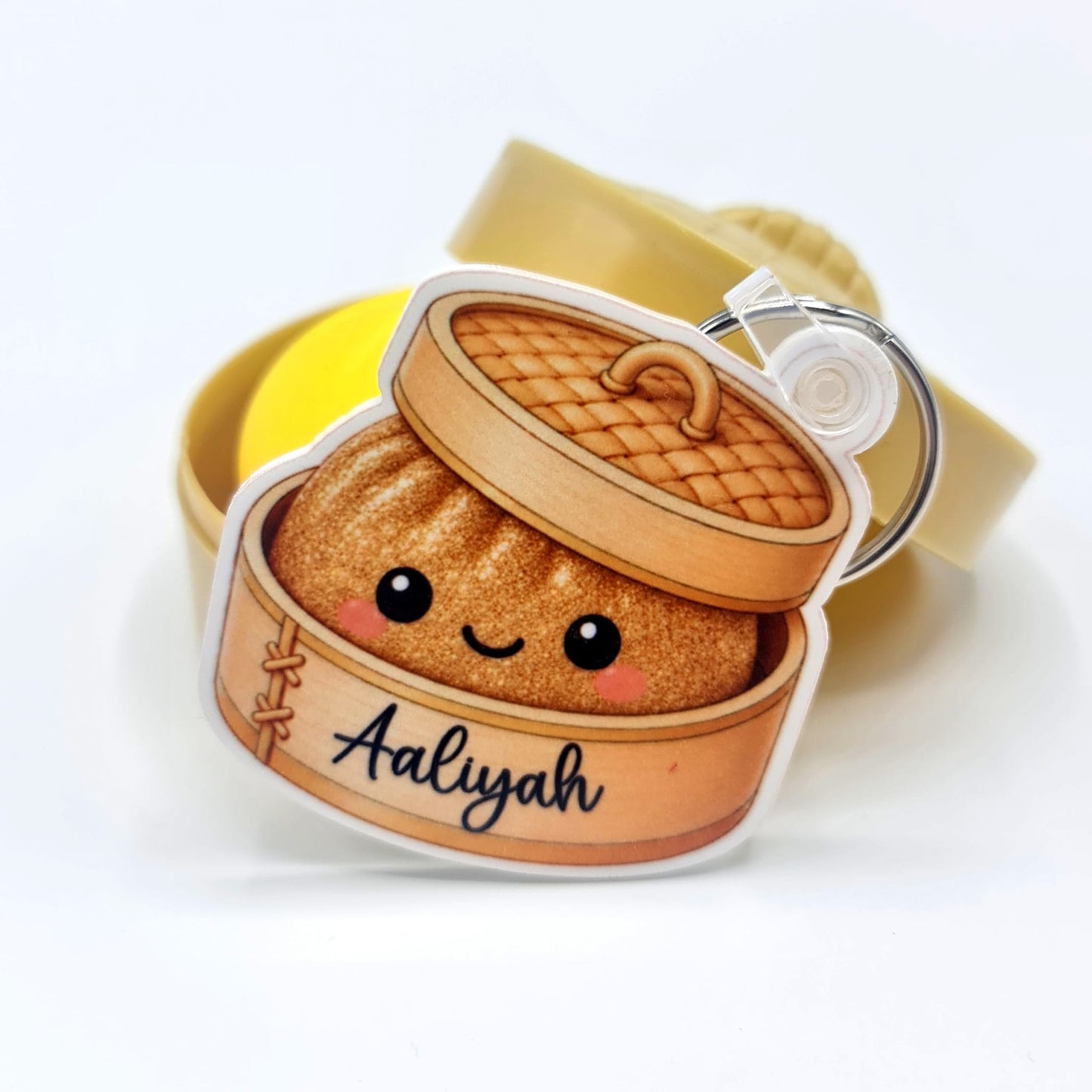 Personalised Squishy Dumpling Keyring – Custom Name Bag Charm
