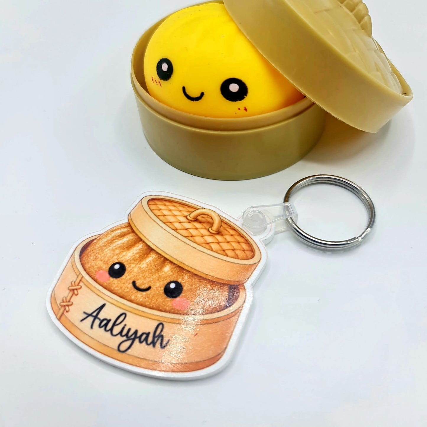 Personalised Squishy Dumpling Keyring – Custom Name Bag Charm