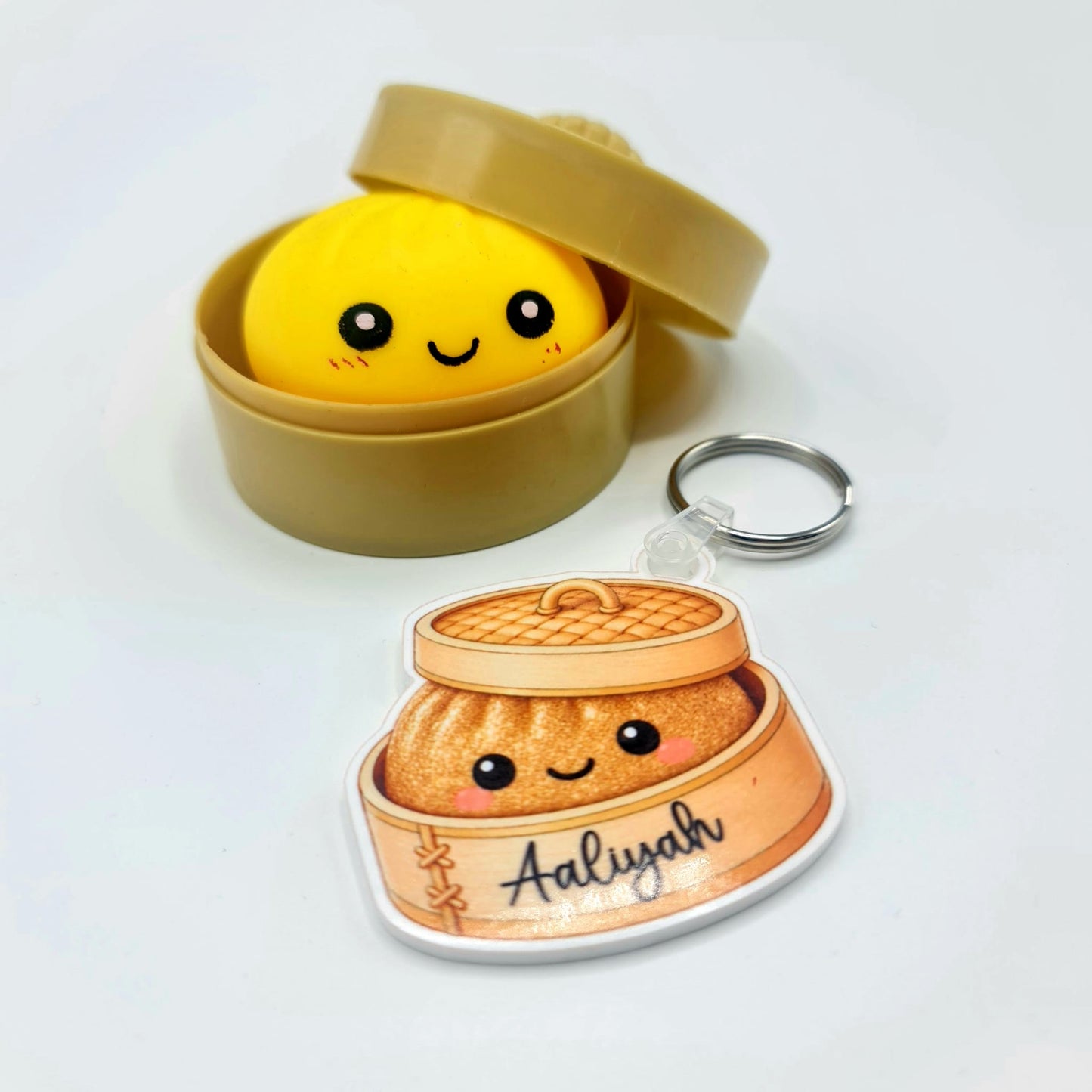 Personalised Squishy Dumpling Keyring – Custom Name Bag Charm