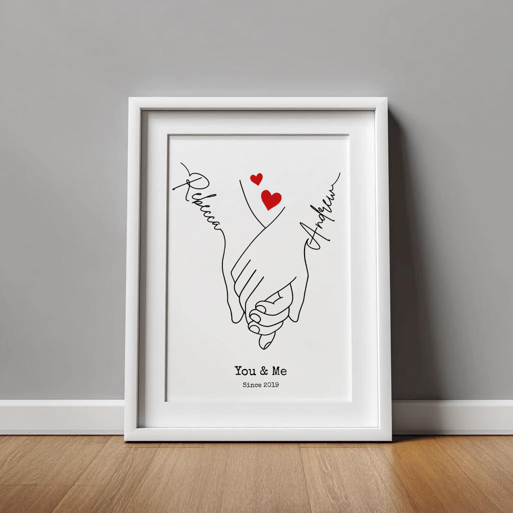 Personalised Hand in Hand Couple Line Art Print