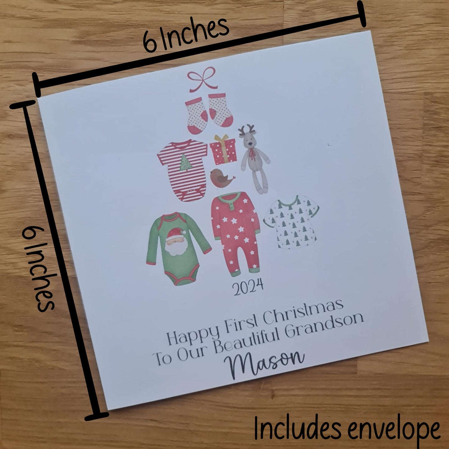 Personalised Baby First Christmas Card for Son, Daughter, Grandson, Granddaughter etc! Includes envelope, blank inside for personal message