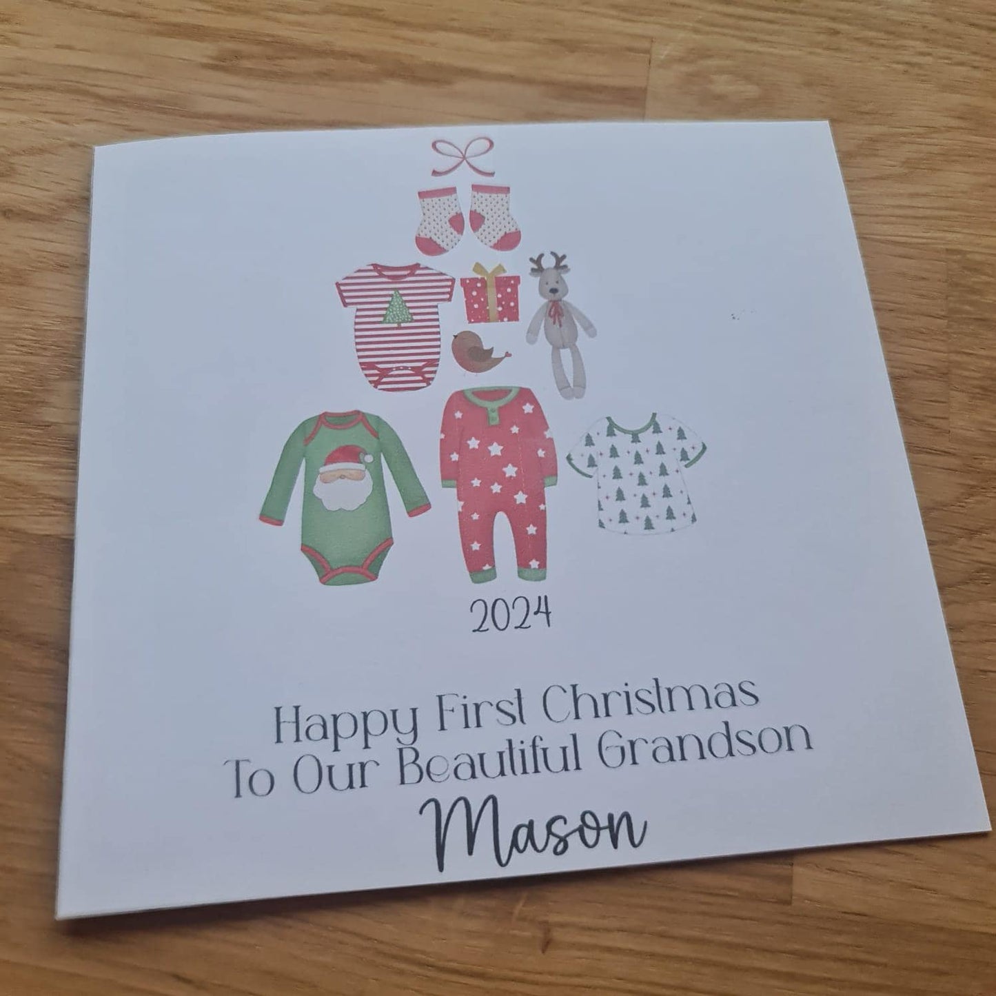 Personalised Baby First Christmas Card for Son, Daughter, Grandson, Granddaughter etc! Includes envelope, blank inside for personal message
