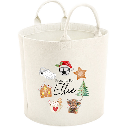 Personalised Christmas Felt Trug – Custom Present Basket for Kids & Family Gifts